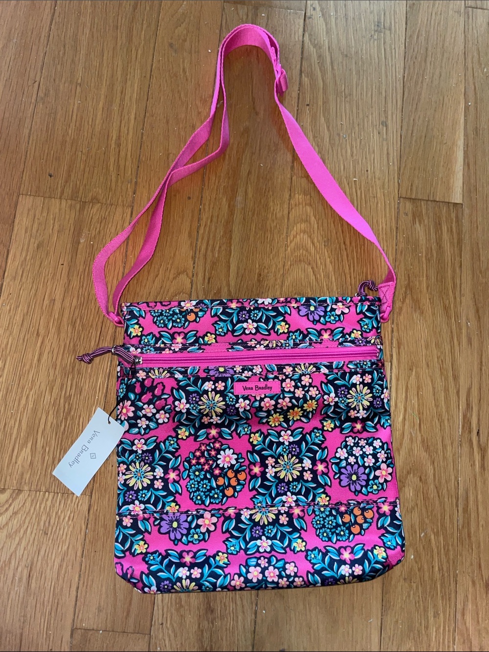 NWT Vera Bradley Hot Pink Lighten Up Floral Quilted Slim Crossbody